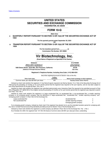 Thumbnail Vir Biotechnology
 10-Q Quarterly Report FY 