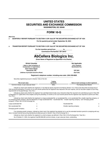 Thumbnail AbCellera
 10-Q Quarterly Report FY 