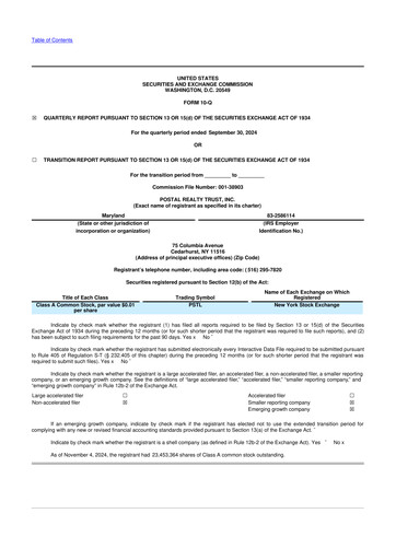 Thumbnail Postal Realty Trust 10-Q Quarterly Report FY 