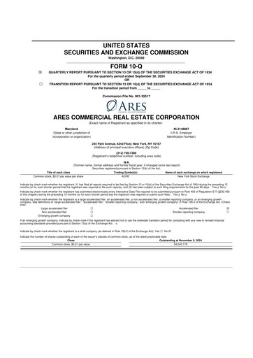 Thumbnail Ares Commercial Real Estate 10-Q Quarterly Report FY2024 