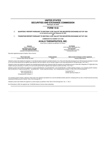 Miniature Avalo Therapeutics 10-Q Rapport trimestriel 2024 