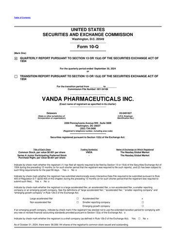 Thumbnail Vanda Pharmaceuticals 10-Q Quarterly Report FY2024 