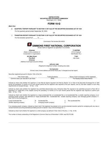 Thumbnail Simmons First National 10-Q Quarterly Report FY2024 