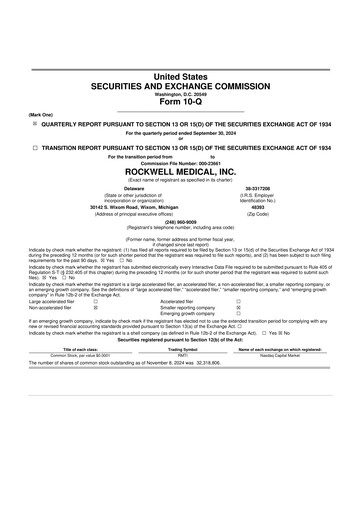 Vorschaubild Rockwell Medical
 10-Q Quartalsbericht  