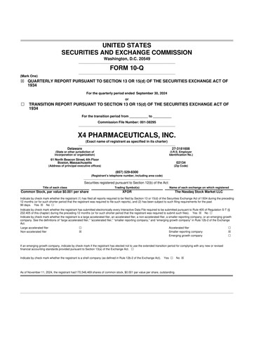 Miniature X4 Pharmaceuticals
 10-Q Rapport trimestriel 2024 