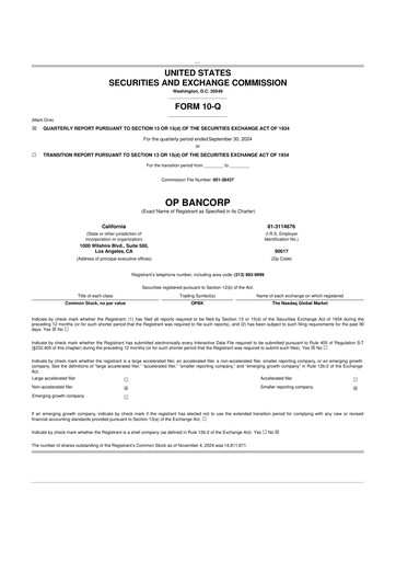 Vorschaubild OP Bancorp (Open Bank) 10-Q Quartalsbericht 2024 