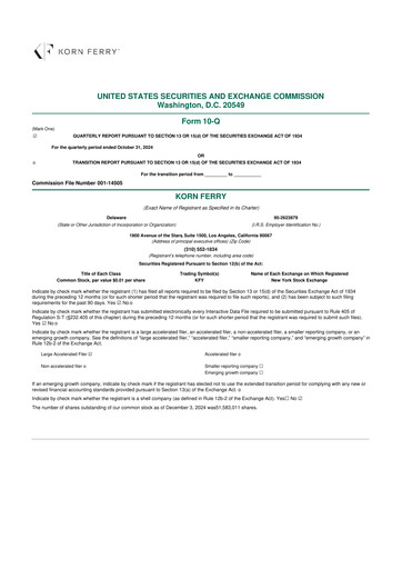 Miniature Korn Ferry
 10-Q Rapport trimestriel  