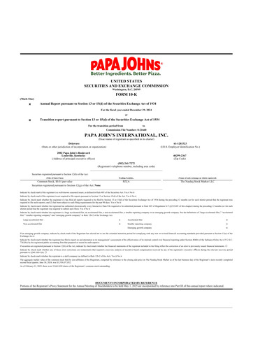 Thumbnail Papa John's Pizza
 10-K Annual Report 2024