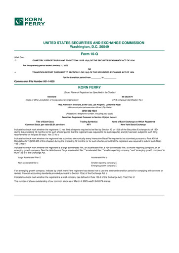 Miniature Korn Ferry
 10-Q Rapport trimestriel  