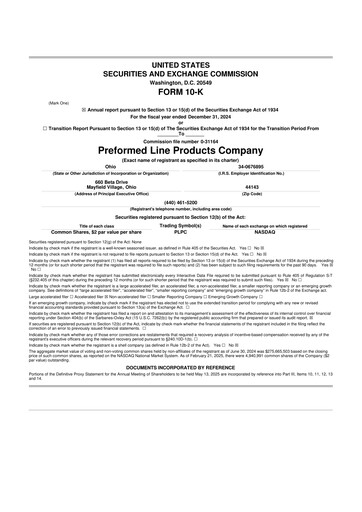 Vorschaubild Preformed Line Products 10-K Jahresbericht 2024