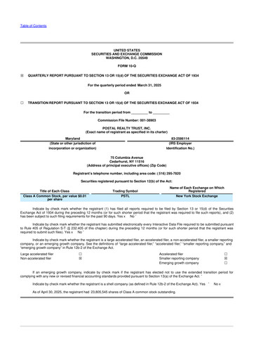 Thumbnail Postal Realty Trust 10-Q Quarterly Report FY 