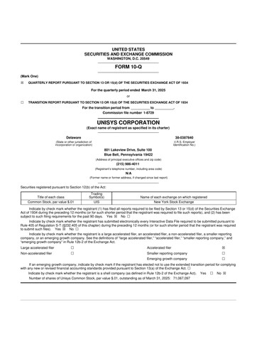 Thumbnail Unisys 10-Q Quarterly Report FY2025 