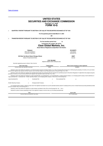 Thumbnail Cboe Global Markets 10-Q Quarterly Report FY2025 