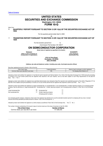 Thumbnail ON Semiconductor 10-Q Quarterly Report FY2025 