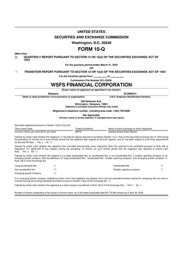 Miniature WSFS Financial 10-Q Rapport trimestriel  