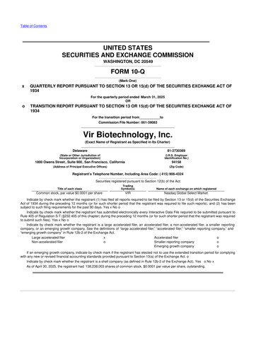 Thumbnail Vir Biotechnology
 10-Q Quarterly Report FY 
