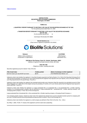 Thumbnail Biolife Solutions
 10-Q Quarterly Report FY 