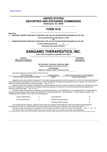 Thumbnail Sangamo Therapeutics
 10-Q Quarterly Report FY2025 