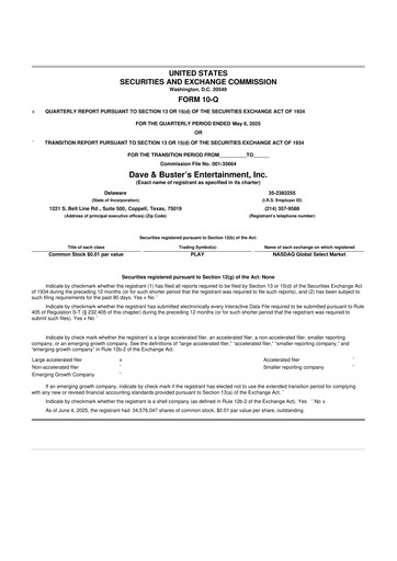 Miniature Dave & Buster's
 10-Q Rapport trimestriel 2025 