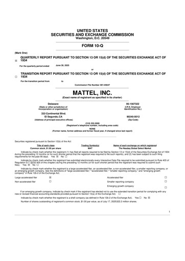 Thumbnail Mattel
 10-Q Quarterly Report FY2025 