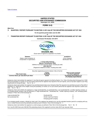 Vorschaubild Ocugen 10-Q Quartalsbericht 2025 