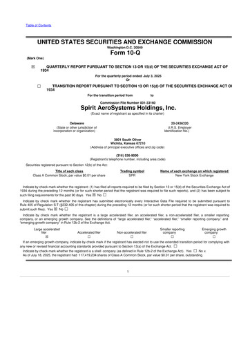 Thumbnail Spirit AeroSystems 10-Q Quarterly Report FY2025 