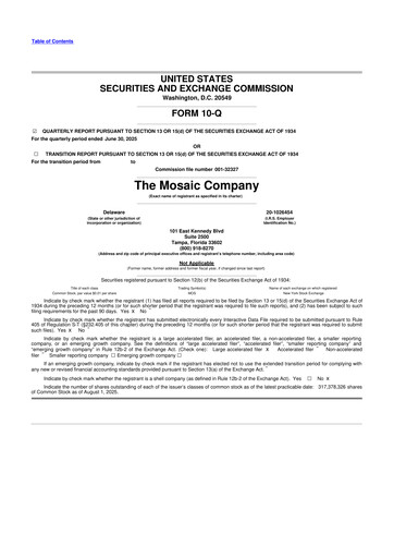 Thumbnail The Mosaic Company 10-Q Quarterly Report FY2025 