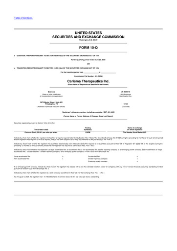 Miniature Carisma Therapeutics 10-Q Rapport trimestriel  