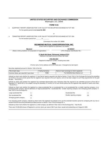 Thumbnail Richmond Mutual Bancorporation 10-Q Quarterly Report FY2025 