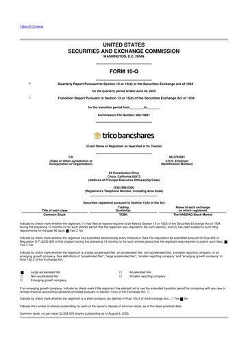 Thumbnail TriCo Bancshares 10-Q Quarterly Report FY2025 