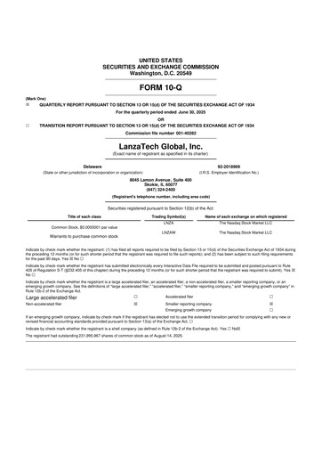 Miniature LanzaTech Global 10-Q Rapport trimestriel 2025 