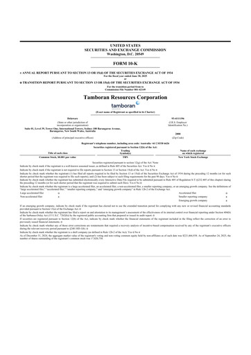 Miniature Tamboran Resources 10-K Rapport annuel 2025