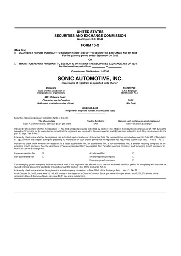 Thumbnail Sonic Automotive
 10-Q Quarterly Report FY2025 