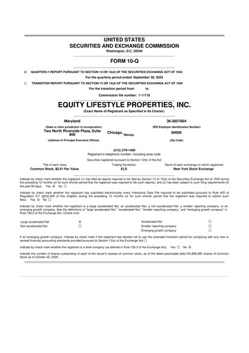Thumbnail Equity LifeStyle Properties 10-Q Quarterly Report FY2025 
