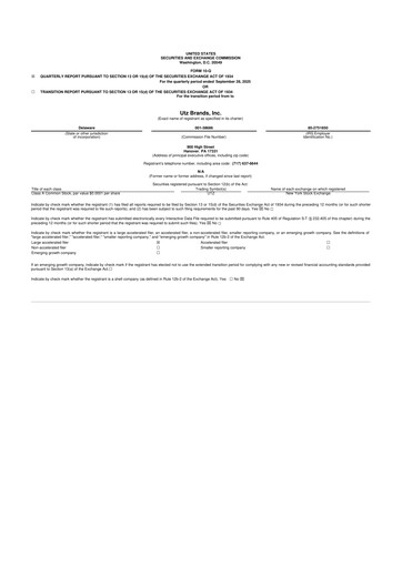 Thumbnail Utz Brands 10-Q Quarterly Report FY2025 