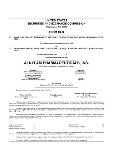 Thumbnail Alnylam Pharmaceuticals
 10-Q Quarterly Report FY2025 