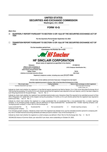 Thumbnail HF Sinclair 10-Q Quarterly Report FY2025 