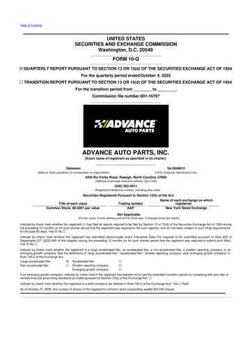 Thumbnail Advance Auto Parts
 10-Q Quarterly Report FY2025 