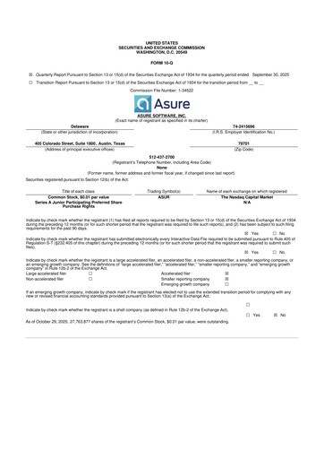 Thumbnail Asure Software
 10-Q Quarterly Report FY 
