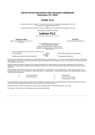 Thumbnail Indivior PLC 10-Q Quarterly Report FY 
