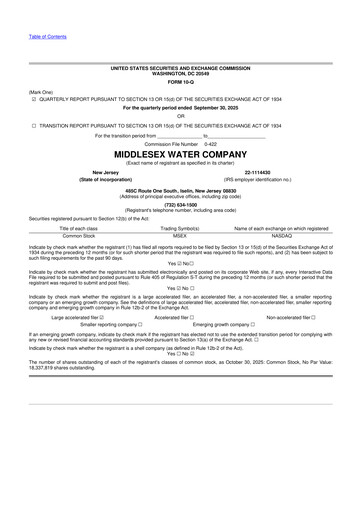 Thumbnail Middlesex Water Company
 10-Q Quarterly Report FY2025 