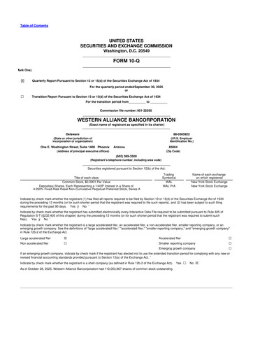 Thumbnail Western Alliance Bancorporation
 10-Q Quarterly Report FY2025 