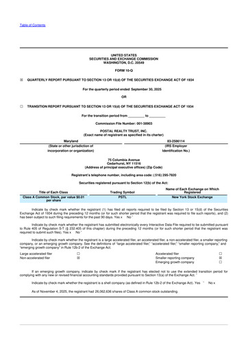 Thumbnail Postal Realty Trust 10-Q Quarterly Report FY 