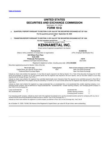 Miniature Kennametal 10-Q Rapport trimestriel 2026 