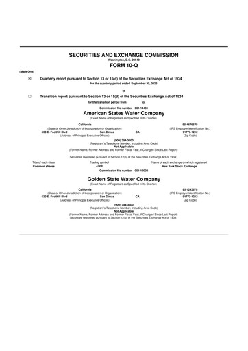 Vorschaubild American States Water
 10-Q Quartalsbericht  