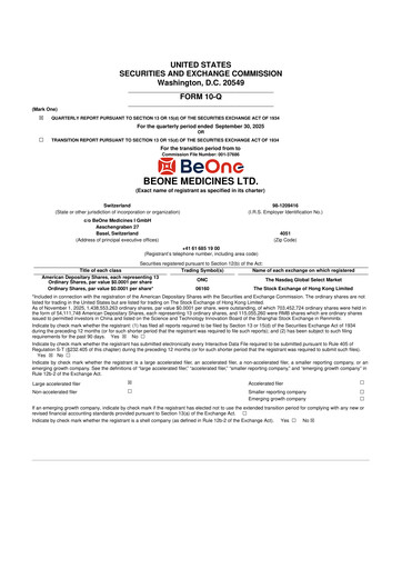 Vorschaubild BeOne Medicines 10-Q Quartalsbericht 2025 