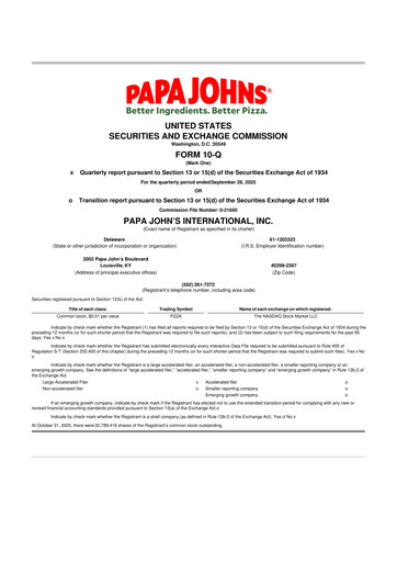 Miniature Papa John's Pizza
 10-Q Rapport trimestriel 2025 