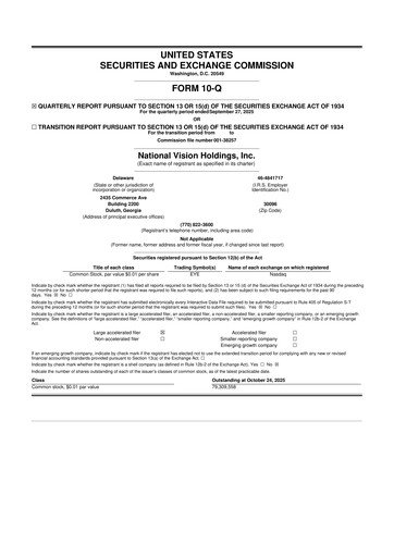 Vorschaubild National Vision Holdings 10-Q Quartalsbericht 2025 
