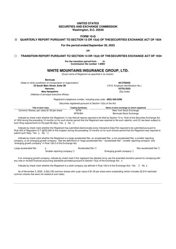 Vorschaubild White Mountains Insurance Group 10-Q Quartalsbericht 2025 