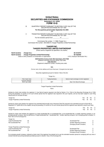 Miniature Tanger Inc.
 10-Q Rapport trimestriel 2025 